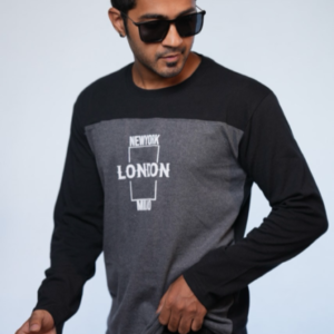 RFS001||Grey Black|| Full Sleeve Round Neck T-Shirt